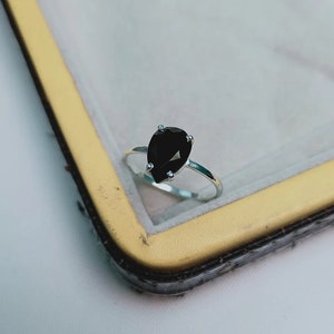 Black Onyx Ring, 925 Sterling Silver Ring, Pear Cut Black Onyx Ring, Black Onyx Silver Ring, black gemstone ring, birthstone ring