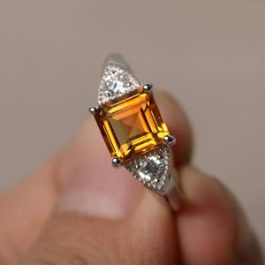 Natürliche Citrin Ringe Verlobungsringe Platz Ringe November Birthstone Sterling Silber Ringe Glatte Ring Schönes Geschenk für sie