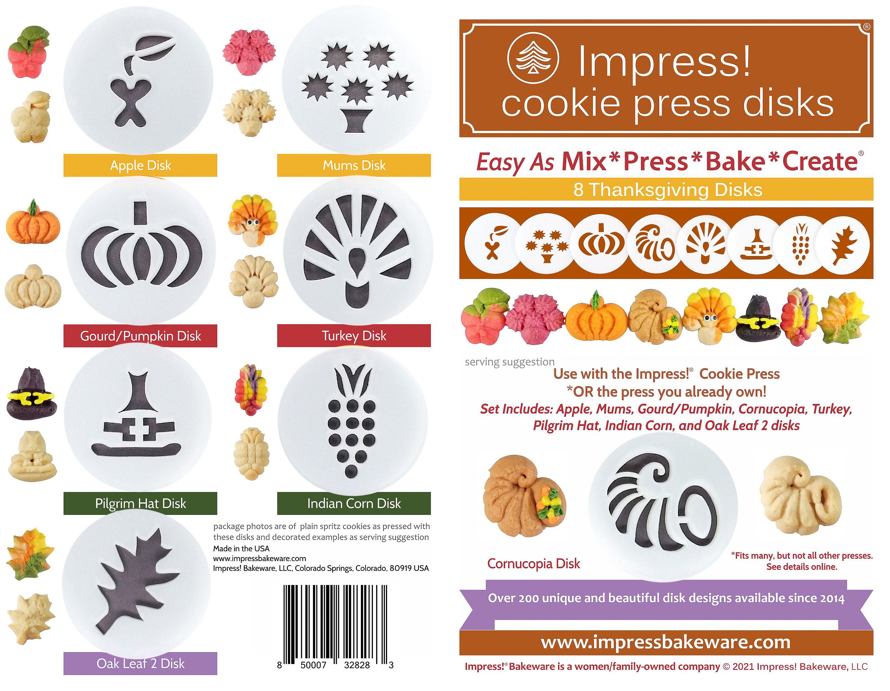 Impress! Cookie Press Disks Pumpkins Embossed Rolling Pin