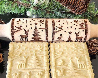 Rodillo de amasar con relieve de escena de animales invernales