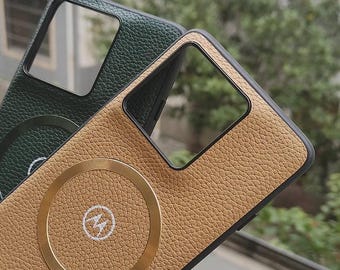 Custodia magnetica in pelle Litchi per Motorola / Cover per telefono ispirata alla natura, regalo tecnologico rustico fatto a mano per lui, Moto Stylus, G Power, Edge Case