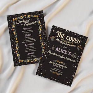 Witchy Bachelorette Invitation & Itinerary | Spooky | Halloween Party | Editable Canva Template