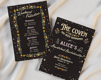 Witchy Bachelorette Invitation & Itinerary | Spooky | Halloween Party | Editable Canva Template