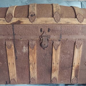 Antique 1880's Dome Top Steamer Trunk Brass Name Plate 