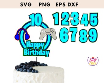 Tårttoppare för gamer | Tårttoppare för kontrollerspel | Grattis på födelsedagen Svg | Tårttoppare för videospel | Tårttoppare för spel | Cricut-klippfil