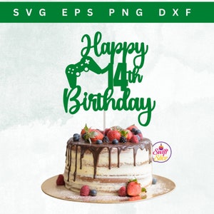 Happy 14th birthday Gaming Cake Topper SVG | Game Controller Cake Topper SVG | Gamer Geburtstag | 14. Geburtstag | Vorlage zum sofortigen Download