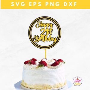 topo de bolo em camadas de 21 anos SVG | SVG de aniversário | Vinte e Um Svg | Topo de bolo de 21 anos | Feliz 21º aniversário | Download Digital