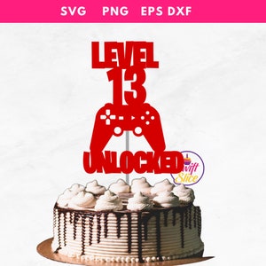 Level 13 entsperrter Gaming-Kuchendeckel SVG | Offiziel Teenager SVG | Game Controller Cake Topper | Schnittdatei | 13. Geburtstags-Svg