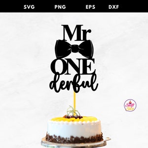 Mr One derful gâteau topper SVG | Garçons Premier gâteau d’anniversaire topper | Fichier coupé Cricut | Fichier coupé SVG | Décor du 1er anniversaire | Décoration de gâteau pour garçons