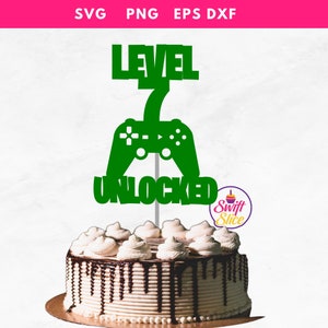 Niveau 7 gâteau déverrouillé SVG Game Controller Cake Topper Svg | Niveau 7 débloqué anniversaire Gamer Svg | Fichiers SVG pour Cricut | Anniversaire