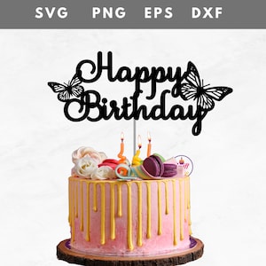 Cake Topper mit Schmetterlingen | Happy Birthday Cake Topper svg | Layered Schmetterling Bundle Cricut SVG-Dateien | Digitaler Download | Cricut SVG