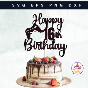 Happy 16th Birthday Cake Topper SVG | Game Controller Cake Topper SVG | Gamer Geburtstag | 16. Geburtstag | Vorlage zum sofortigen Download