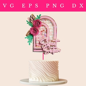 Süße 16 Shaker Cake Topper SVG | Digitale Datei | Für Cricut und Studio | 3D-Kuchenaufsatz mit Streuer | 16. Geburtstagssvg | Bogenschüttler