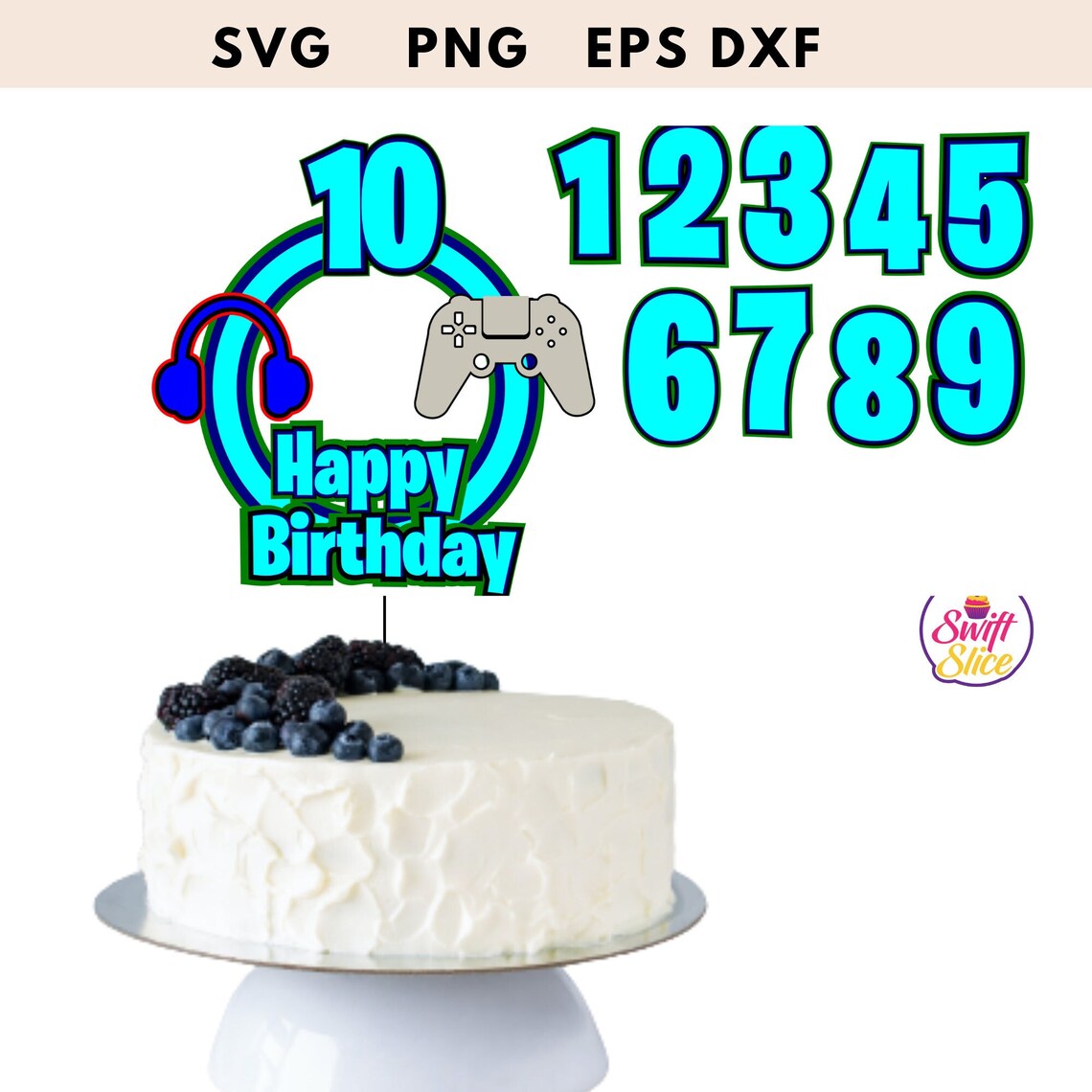 Topper Static Ps Gamer Cake Topper | Controller Game Cake Toppers | Happy Birthday Svg ...