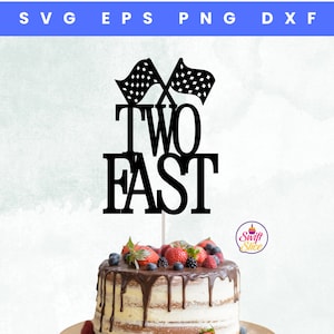 Double the Fun: Two Fast 2nd Birthday Cake Topper SVG with checkered flag Instant Download