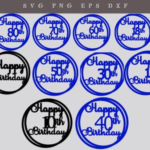 Happy Birthday Cake Topper SVG Bundle: Laser Cut Files (Digital Download