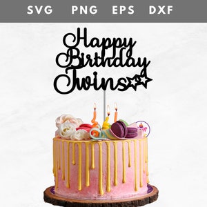 Gâteau d'anniversaire jumeaux svg | Gâteau personnalisé | Joyeux anniversaire Svg Bundle | Haut de forme de gâteau joyeux anniversaire | Couper le fichier | Téléchargement instantané