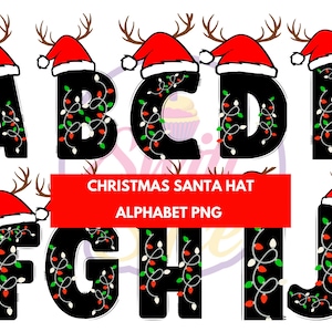 Pacote de PNG do alfabeto de Natal - Natal em família - Letras de rena e chapéu de Papai Noel - Luzes de Natal - Sublimação - Cricut - Download instantâneo
