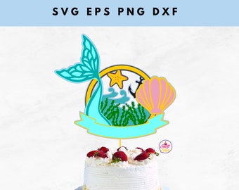 Mermaid Cake Topper | Mermaid Layers | Birthday Mermaid Svg | Layered Cut File Template | Cake Topper 3D | Mermaid Tail Svg | Shaker Svg