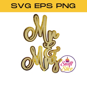 Mr and Mrs Svg, Topper de bolo de casal, lembrancinhas de casamento, DIY Cake Topper, Digital Mr And Mrs Layered Cake Topper, Svg, Eps, Png