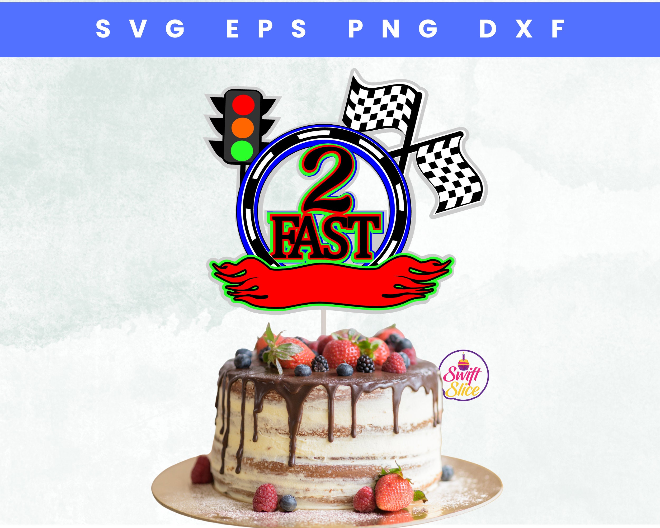 Layered 2 Fast Cake Topper SVG for 2nd Birthday Cars Svg Racing Flag ...