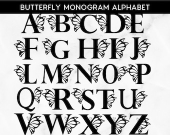 Motyl alfabet Monogram SVG, spersonalizowane pliki do cięcia dla Cricut, pobieranie cyfrowe, Clipart, materiały rzemieślnicze