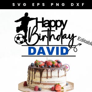 Topper de bolo de aniversário de futebol Svg | Modelo de arquivo de corte em camadas | SVG de aniversário | Arquivo de download instantâneo | Editável com nome | Arquivo digital