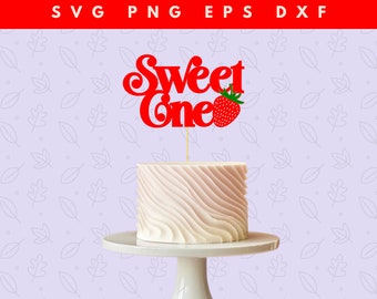 Sweet One cake topper SVG / Primer cumpleaños / 1er cumpleaños / Descarga instantánea / Fresa Un cumpleaños / Cake Topper Svg / Descarga digital