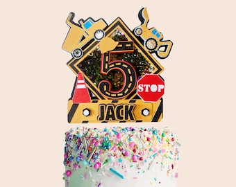 Construction Cake Topper SVG| Crane Cake Topper | Cake Top | Cricut Excavator | Construction Birthday Theme |  With road numbers 0 - 0