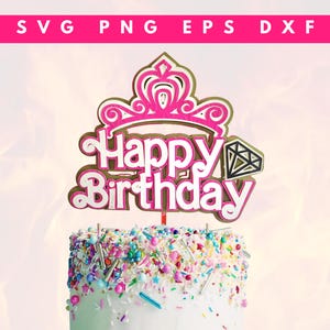 Prinzessin Krone alles Gute zum Geburtstag Kuchen Topper SVG | Sofortdownload | Cricut cut Datei | Tortenstecker SVG