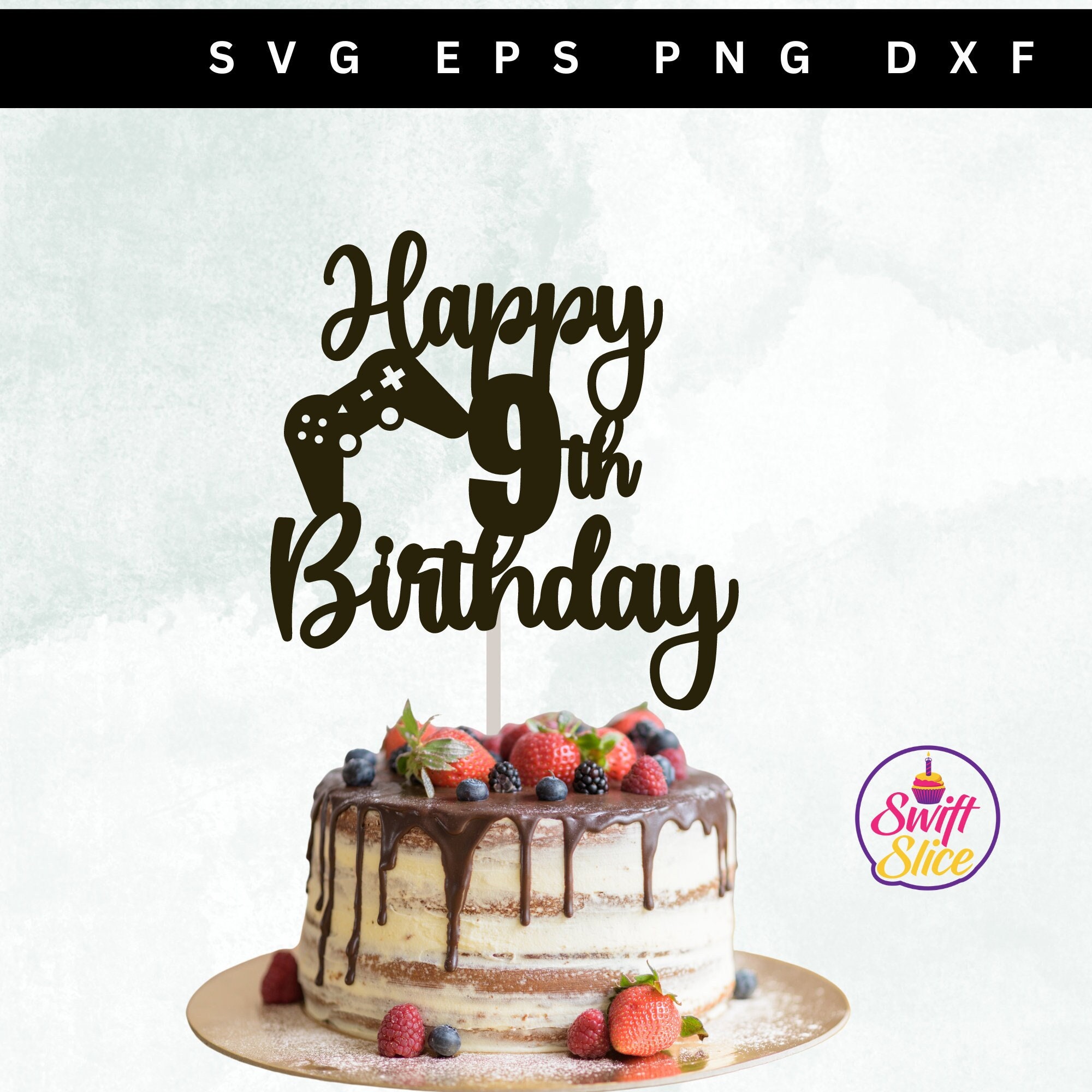 Personalized 9th Birthday Gaming Cake Topper - Happy Birthday Decoration for Boys Game Party Supplies