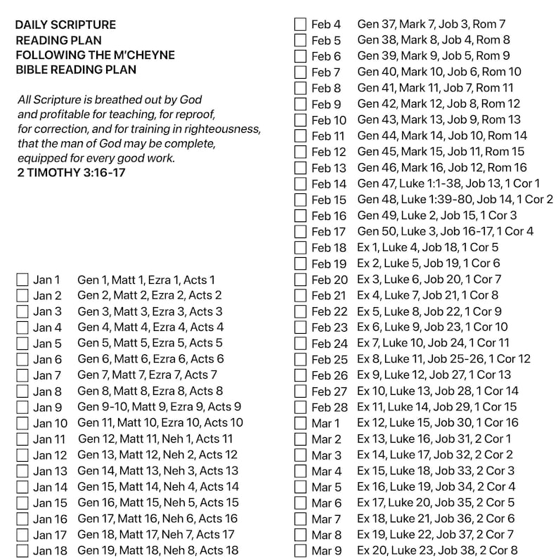 M'cheyne Bible Reading Plan (printable) - Etsy