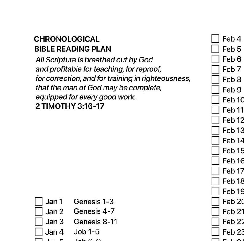 Chronological Bible Reading Plan printable - Etsy