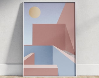 Muralla Roja V1 Architecture Poster Wall Art | Printable Decor Art | Digital Download | Graphic Illustration | Ricardo Bofill | Red Wall