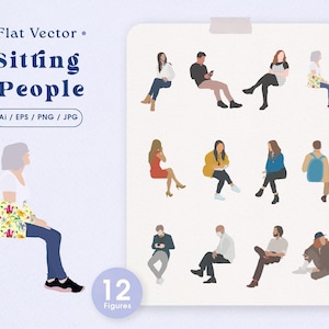 Sitting People Flat Vector, Architecture Scale Figures, Archviz Entourage Cutouts, Clipart PNG, Digital Download