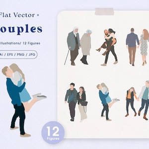 Couples Flat Vector People, Architecture Scale Figures, Archviz Entourage Cutouts, Clipart PNG, Digital Download