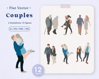 6 Couples - Flat Vector People - Pack of abstract illustrations clipart / Ai - EPS - JPG - PNG / Cutout People