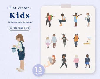 13 Flat Vector People - Kids - Pack of abstract illustrations clipart / Ai - EPS - JPG - PNG / Cutout People