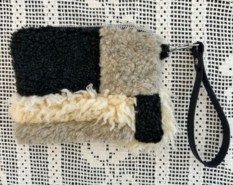 Handmade Patchwork Sherpa Fur Wristlet