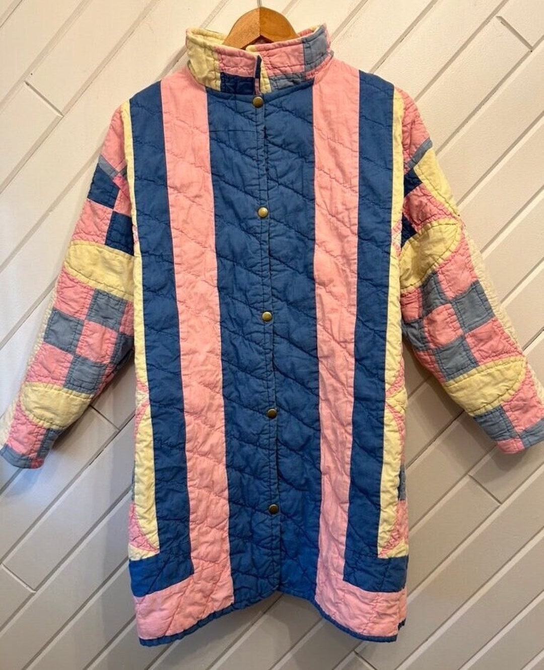 Handmade Vintage Quilt Jacket With Snap Closure Etsy