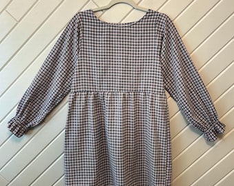 Handmade Upcycled Vintage Plaid Dress with Ruffle Sleeves