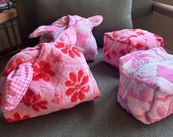 Handmade Upcycled Vintage Towel and Quilt Boxy Zipper Pouch