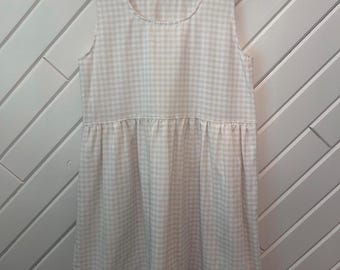 Handmade Upcycled Vintage Gingham Dress with Pockets and Lace