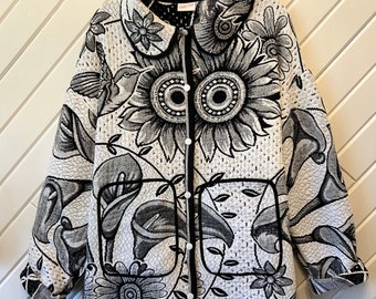 Handmade Vintage Floral and Hummingbird Blanket Jacket