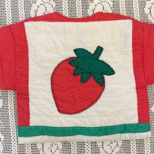 Handmade Vintage Strawberry Quilt Top Jacket with Short Sleeves image 5