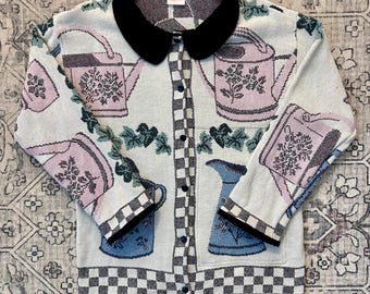 Handmade Upcycled Vintage Gardening Watering Can Tapestry Blanket Jacket