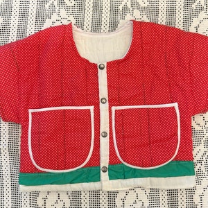 Handmade Vintage Strawberry Quilt Top Jacket with Short Sleeves image 4
