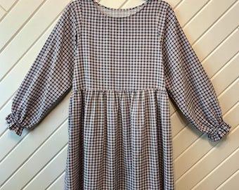 Handmade Upcycled Vintage Plaid Dress with Ruffle Sleeves