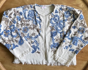 Handmade Vintage Floral Towel Jacket with Fringe