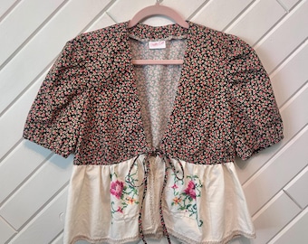 Handmade Upcycled Vintage Linen Tablecloth Tie Top